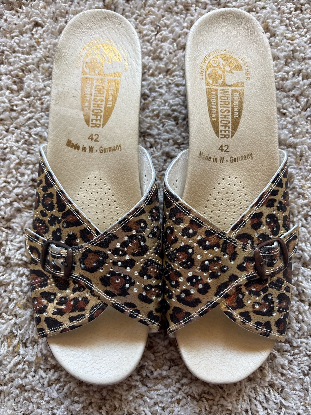 Worishofer 251 Slip On Flats Sandal Metallic Leopard Print Sz EU Sz 42 US Sz 11